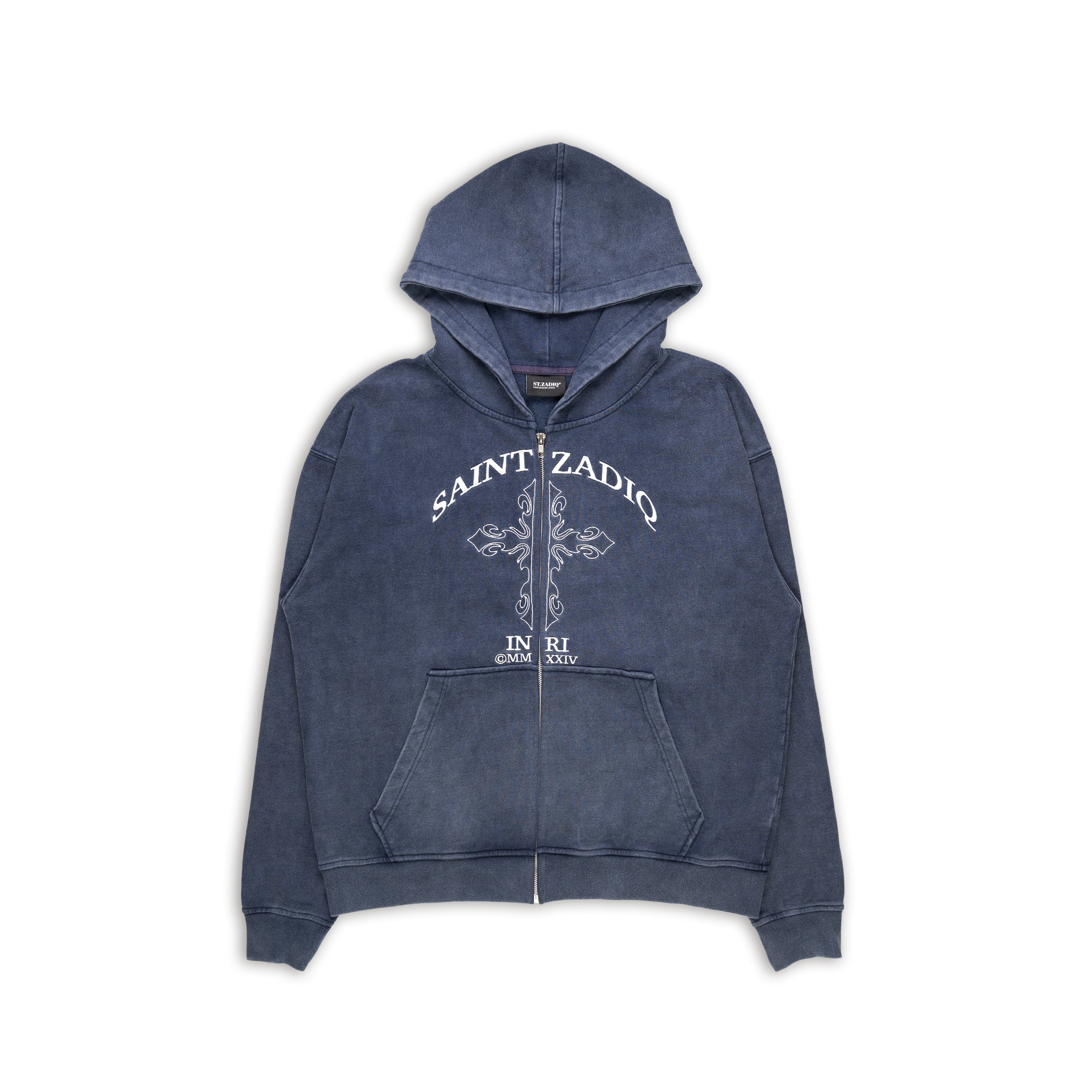 CROSS EMBROIDERY ZIP HOODIE